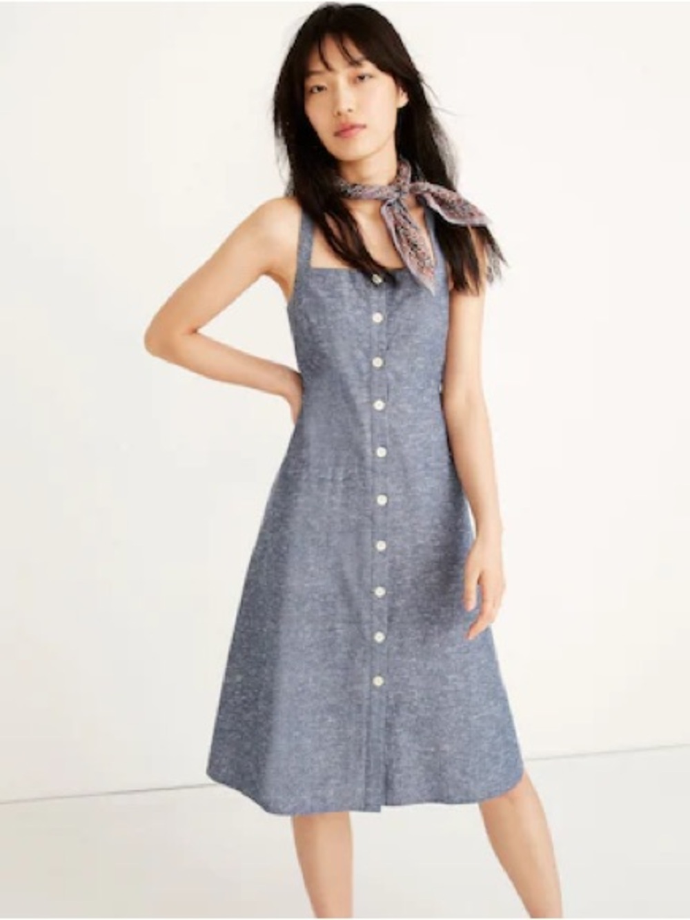 Madewell Blue Button-Front Midi Dress